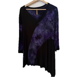 Pure Intent Top Women's Large Tie-Dye Tunic Asymmetrical  Art Yoga Lagenlook